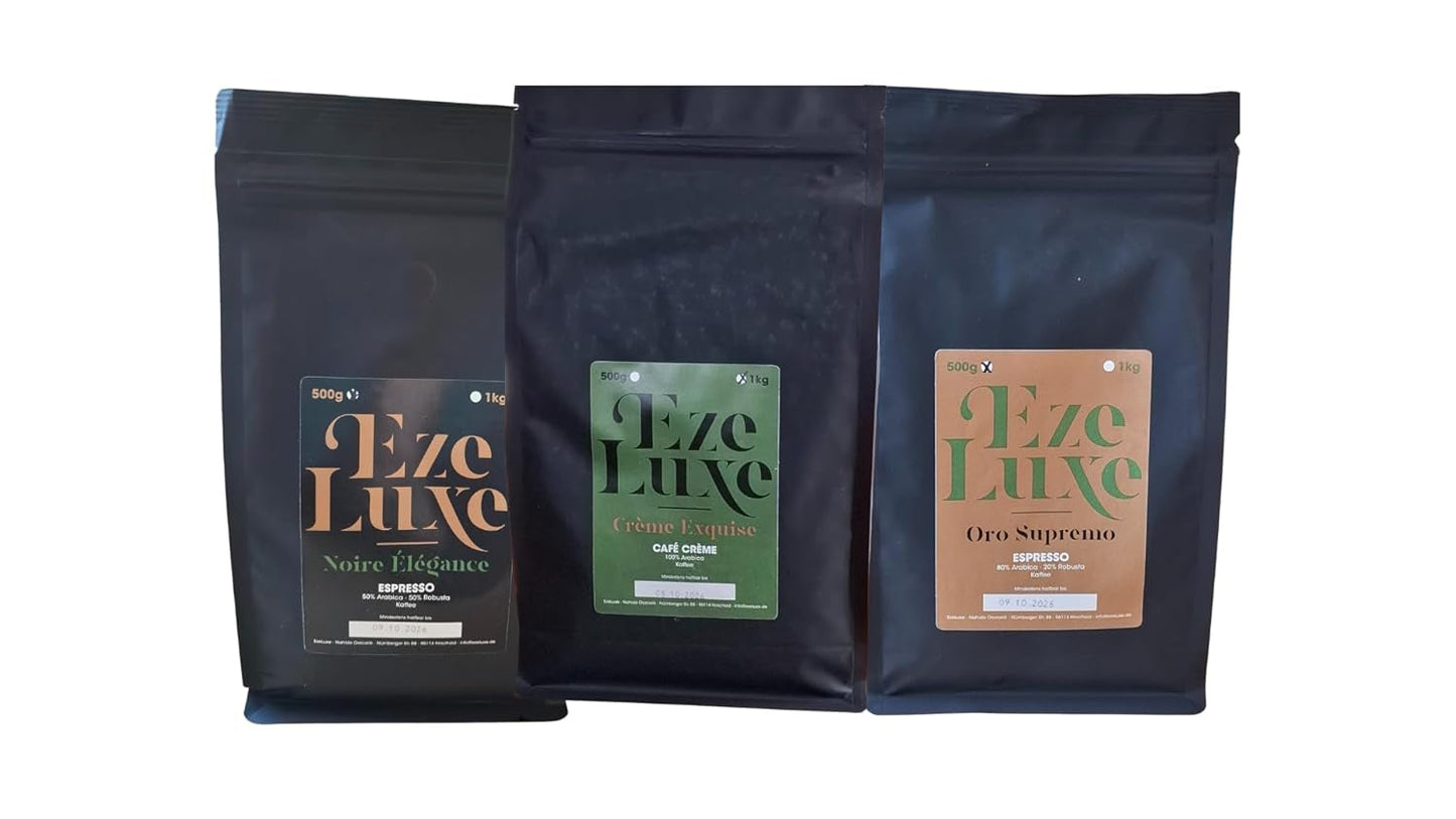 Kaffee Espresso Noire Elegance 500g – 50 % Arabica und 50 % Robusta aus Brasilien und Indien – mittlere Röstung, kräftig und cremig mit dunkler Schokolade – Intensität 8 – inkl. kostenlose Espressomaschine