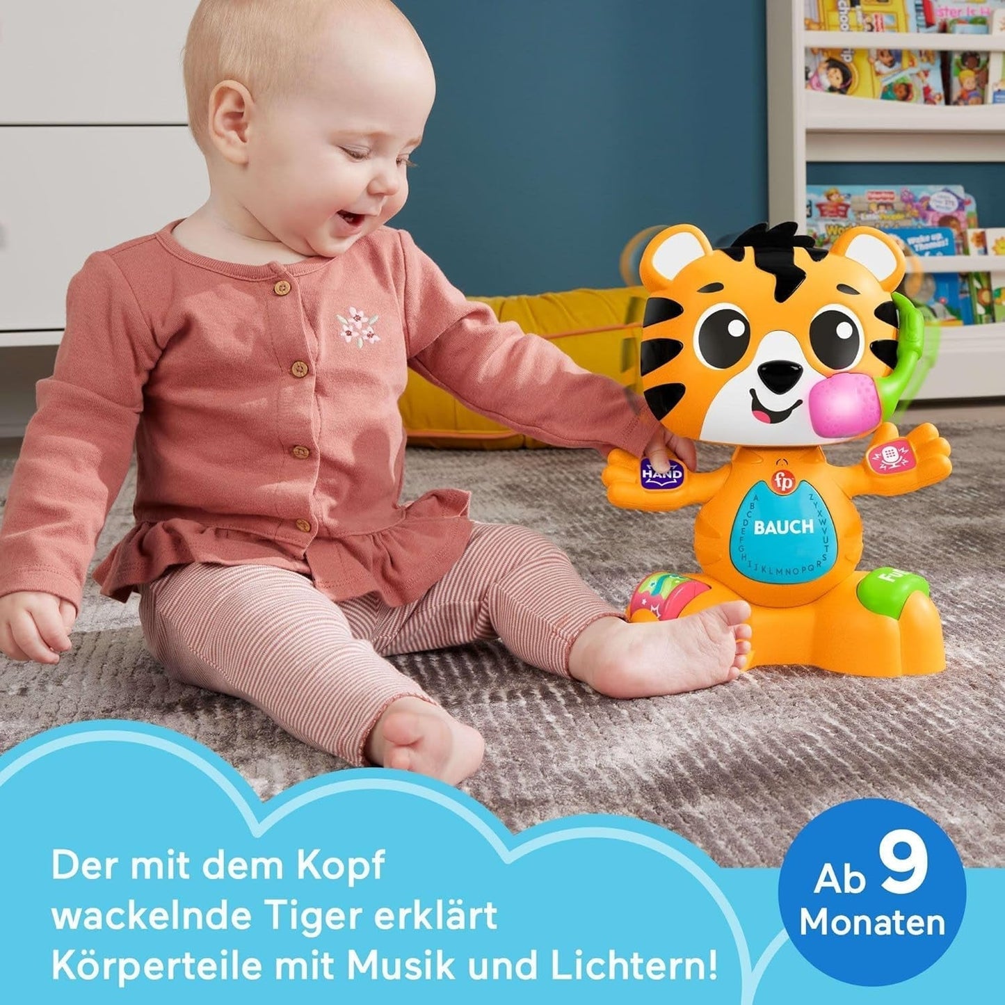 Fisher-Price Baby und Kleinkind Beat Bande Lern & Tanz Tiger Justin Lernspielzeug mit Geräuschen und Lichtern für Babys ab 9 Monaten, deutsche Ausgabe, HYL31 Babyspielzeug Naty Shop