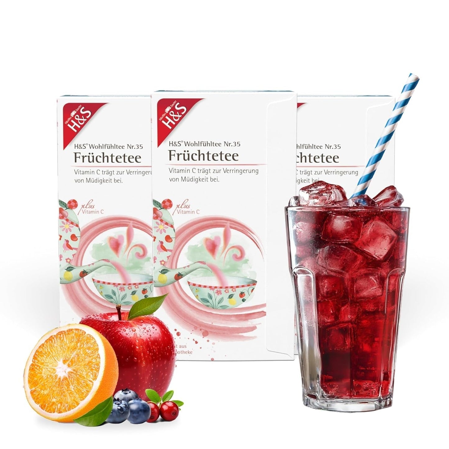 H&S Vitamin C Früchtetee: Geschmackvolle und erfrischende Früchteteemischung, 20 x 2,7 g