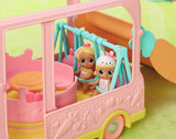 BABY born 904763 Baby Surprise Bus – pinkfarbener Mini-Puppenspielzeugbus mit 2 exklusiven Puppen, Dreifach-Kinderwagen, Schaukel, Karussell, Rutsche und Dreifachschaukel.