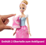 Mattel Disney Princess Toys Cinderella-Modepuppe mit 2 Outfits, 9 Accessoires, 2 Oberteilen mit Clips und 2 Röcken. 2-in-1-Geschichten, inspiriert vom Disney-Film JCR95