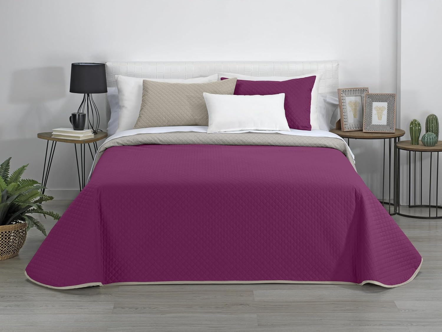 AVA | Wendedecke | Für alle Jahreszeiten | Farbe - Grau/Fuchsia | Für Bett 180 cm. (270 x 270 cm. Ancho X Alto) | Steppdecke Quilts und Quilts Naty Shop Standardtitel