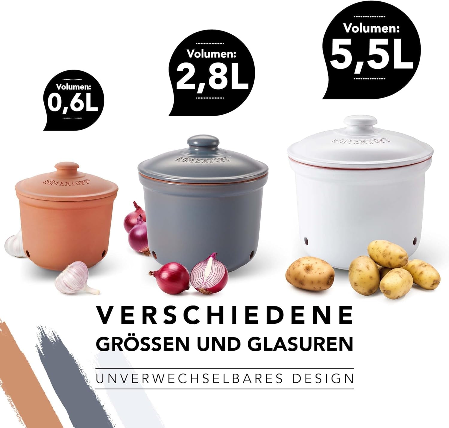 Römertopf Knoblauchtopf Frischetopf aus Naturton für eine lange Haltbarkeit von Lebensmitteln wie Knoblauch Ø 12,5 cm weiß Frischhaltedosen Naty Shop