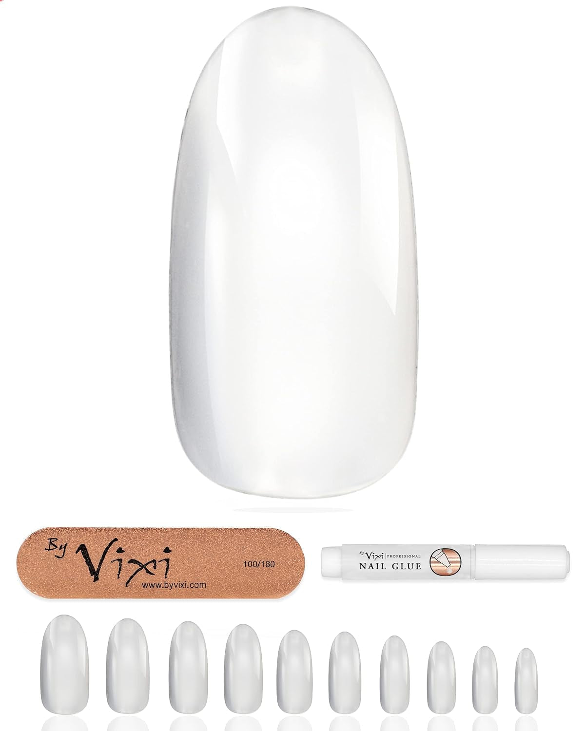 Vixi 600 kurze ovale Nagelverlängerungen mit Vorbereitungsfeile, 10 Größen – vollständige Abdeckung, undurchsichtig. Für Profis und den Heimgebrauch.