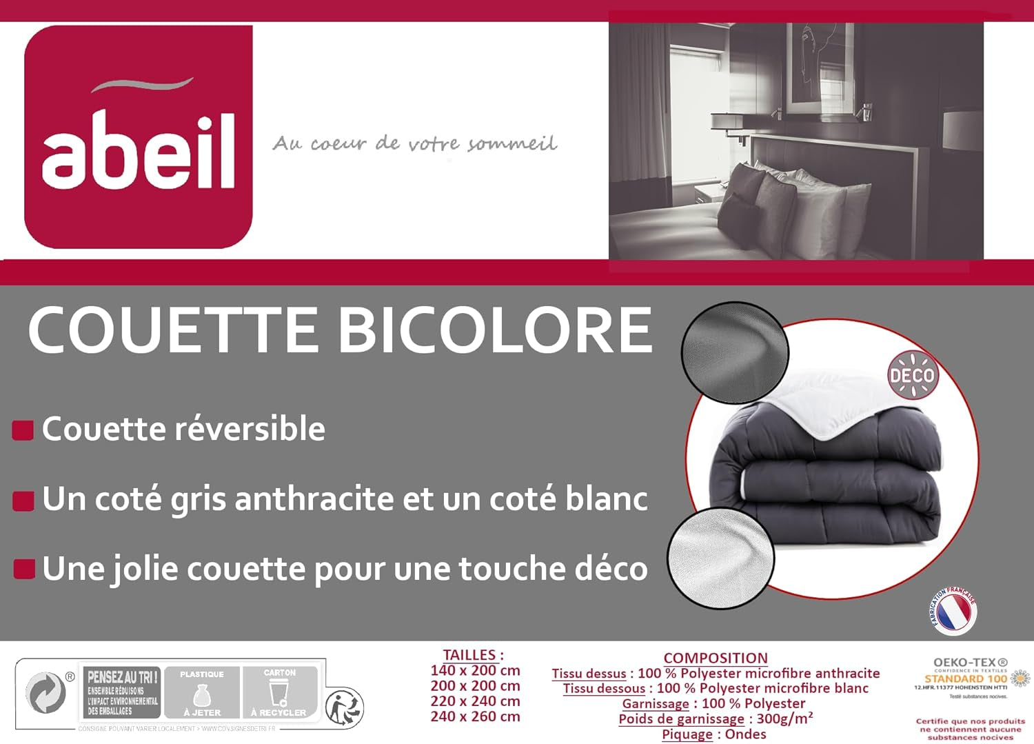 Abeil Steppdecke 200 x 200 cm, zweifarbig, weiß und grau Steppdecken und Steppdecken Naty Shop