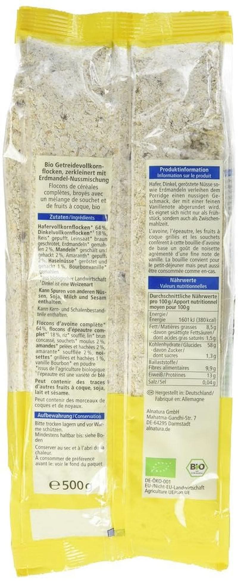 Bio-Hafer- und Dinkelbasis für PORRIDGE, 500 Gramm Naty Shop Cereals