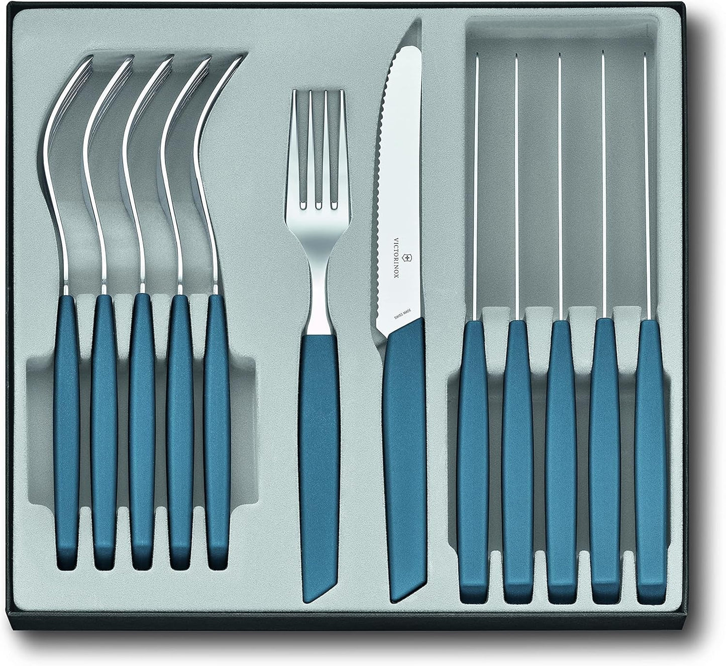 VICTORINOX Modernes Schweizer Besteckset für 6 Personen, 12-teilig, Küche Naty Shop Blau