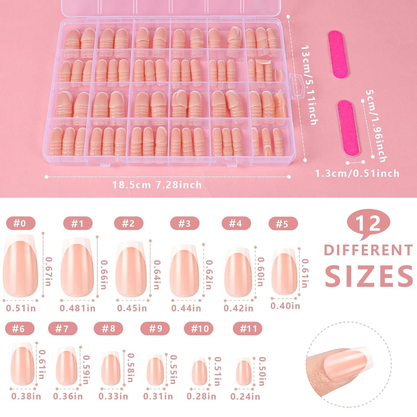 360 Stück französische künstliche Nägel, mittelgroß, rechteckig, künstliche Nägel mit künstlicher Nagelfeile, natürliche Spitzen, DIY zum Aufdrücken, für Damen und Frauen