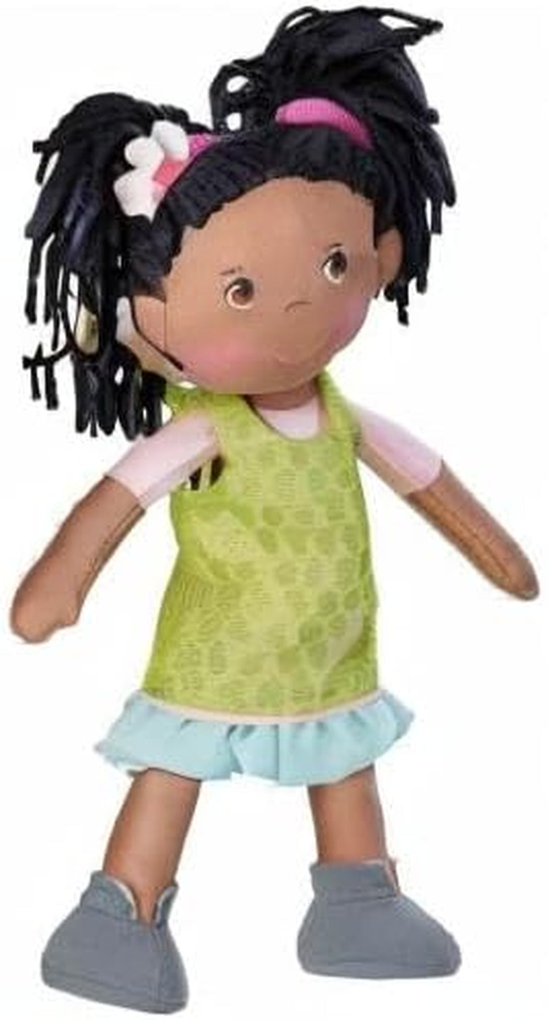 HABA 304576 - Cari-Puppe, 30 cm, Kuschel- und Stoffpuppe für Kinder ab 18 Monaten, mit abnehmbarer Kleidung und langen Haaren