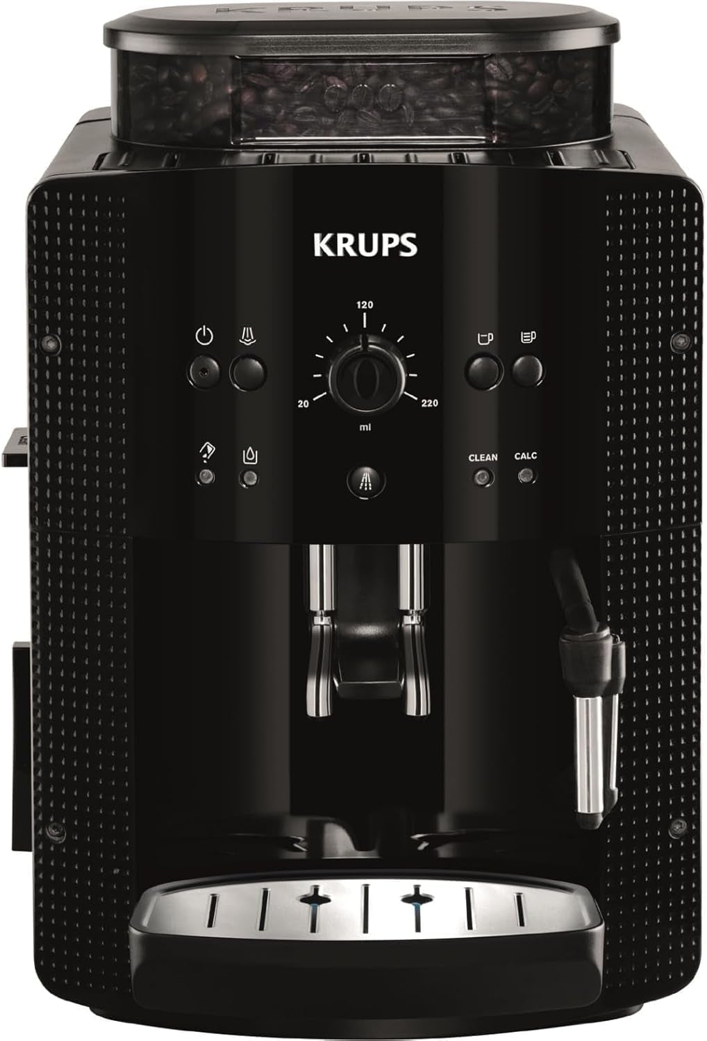 KRUPS Arabica Picto automatische Espressomaschine, kompaktes Design, einfache Bedienung, intuitiv einstellbarer Drehregler, Milchaufschäumer, 2-Tassen-Funktion, Espressomaschine, schwarz, EA810870
