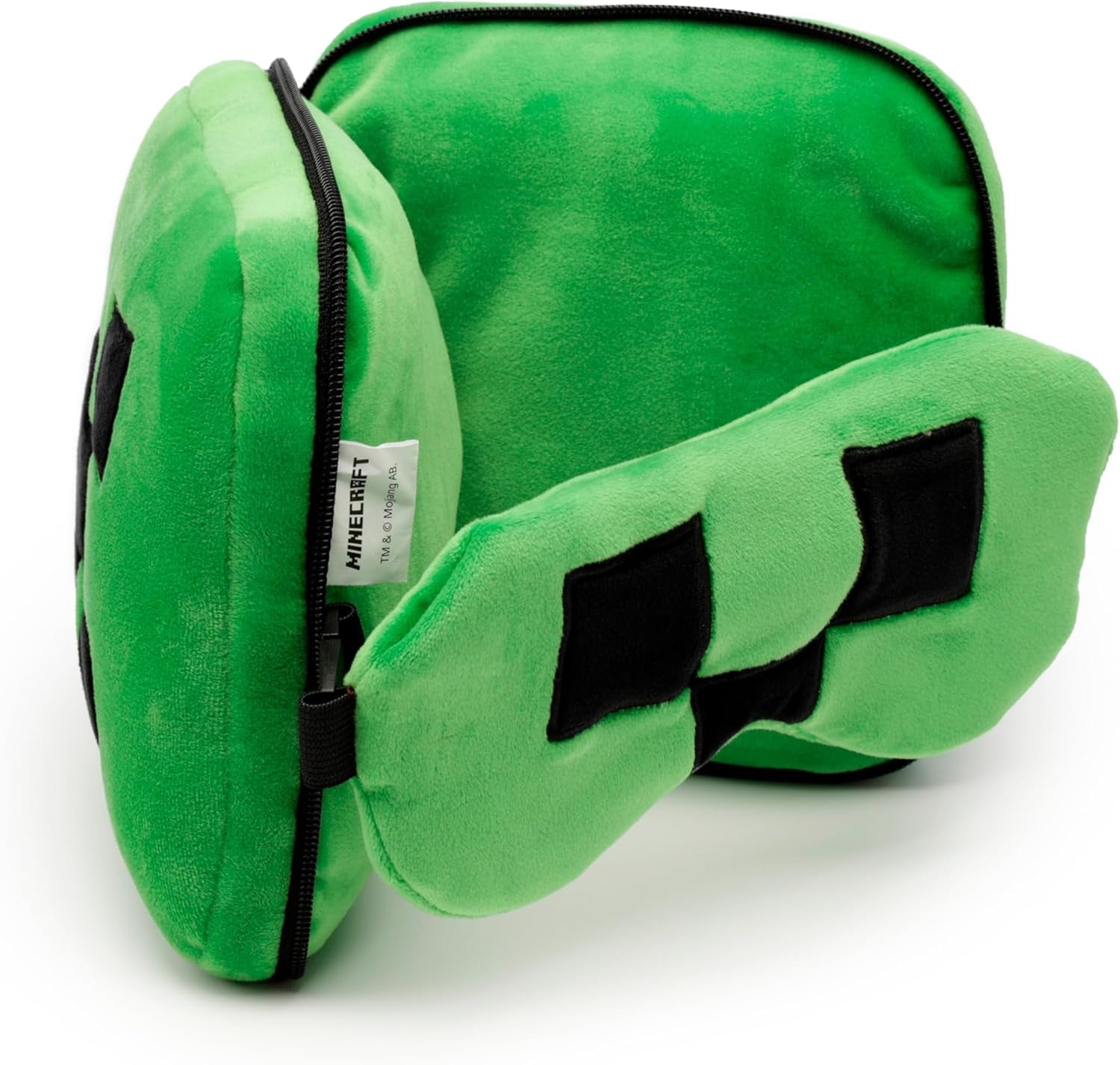 Puckator Relaxeazzz Minecraft Creeper Plüsch-Reisekissen und Augenmaske, Kopfstütze, Schlafkissen, Nackenkissen, Reisekissen, Schlafmaske für Kinder und Erwachsene für Reisen, Auto, Zug, Flugzeug, Zubehör, Reisekissen, Naty Shop