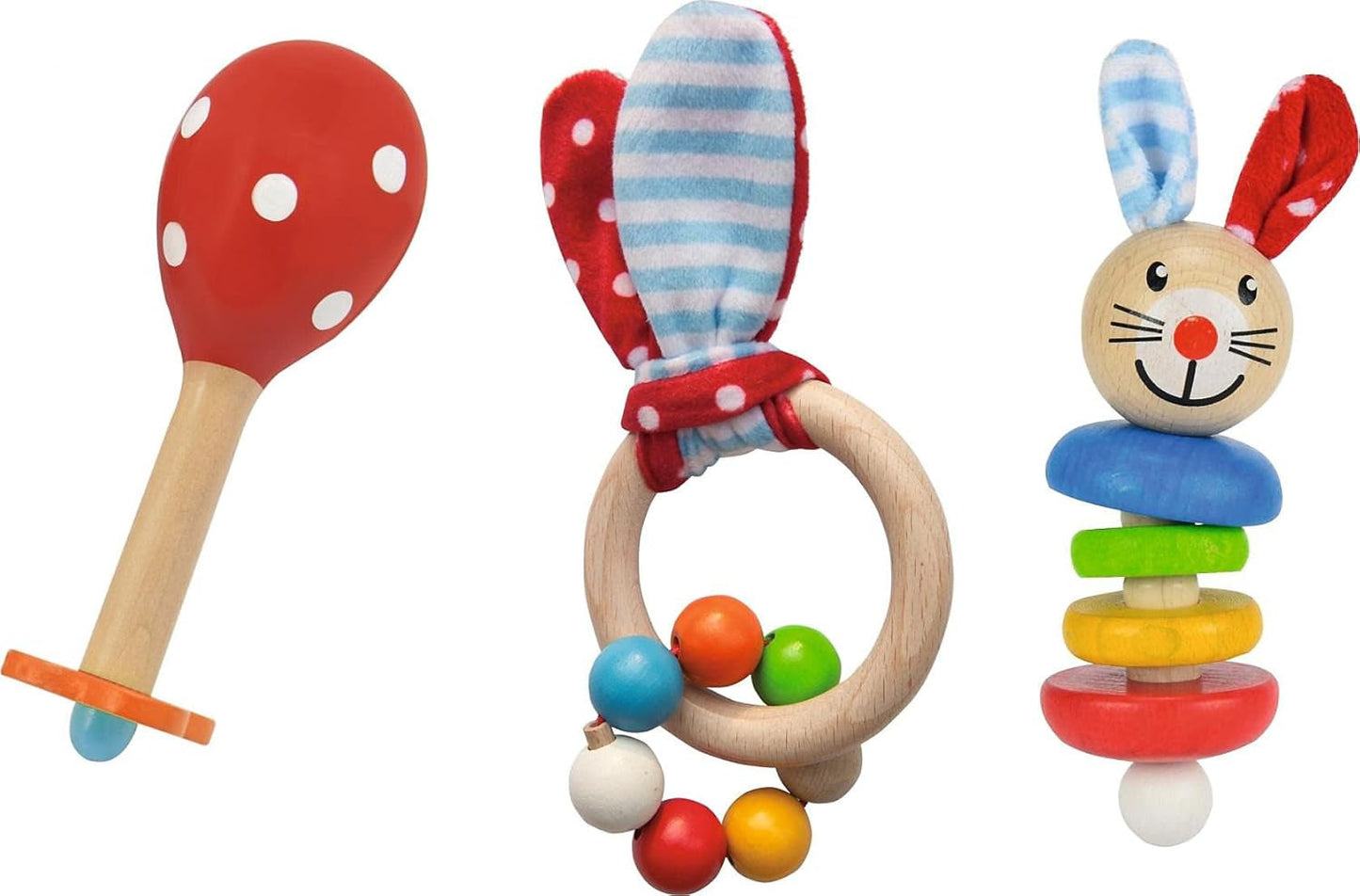 Eichhorn 100017045 - Baby-Starter-/Geschenkset mit Maraca, Spielzeug mit Sound und Spielzeug mit Hasenmotiv, 3-teilig, ab 3 Monaten Babyspielzeug Naty Shop Standardtitel