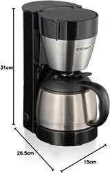 Cloer 5009 Warmhaltefilter-Espressomaschine für bis zu 8 Tassen, 800 W, mit isolierter Edelstahlkaraffe, 1 x 4 Filterbecher, Schwarz