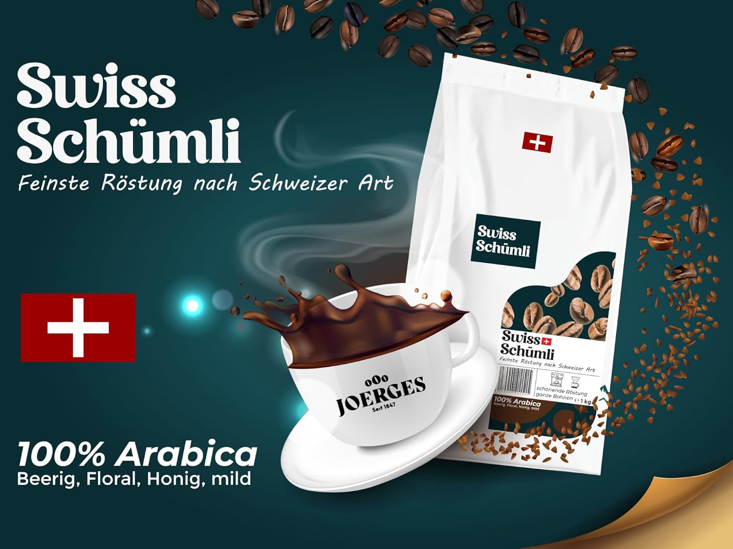 Aus über 175 Jahren Erfahrung: Schwiizer Schüümli Schweizer Schümli Kaffeebohnen 1kg – Leichte Röstung für einen feinen Schümli Kaffee, perfekte Crema, Intensität 2/5, Säure 1/5 – für echten Kaffeegenuss