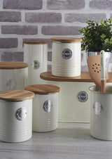 , Brotkorb „Living“ aus Edelstahl, cremefarben, mit Bambusdeckel, cremefarbene Aufbewahrungsboxen für Lebensmittel von Naty Shop