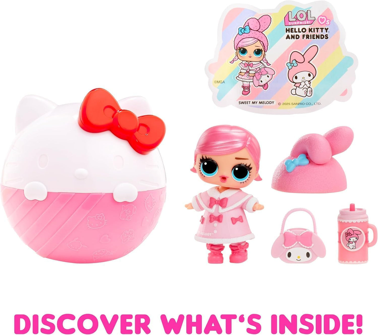 LOL Überraschung! Love Hello Kitty and Friends – 1 Puppe mit 7 Überraschungen, zufällige Auswahl, 8 Sammlerstücke, für Kinder ab 4 Jahren, Rosa