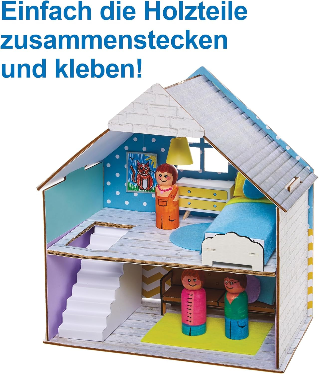 Baker Ross FN199 Bauen Sie Ihr eigenes Puppenhaus aus Holz – 1-teiliger Puppenhaus-Bausatz für Kinder, Bastelset