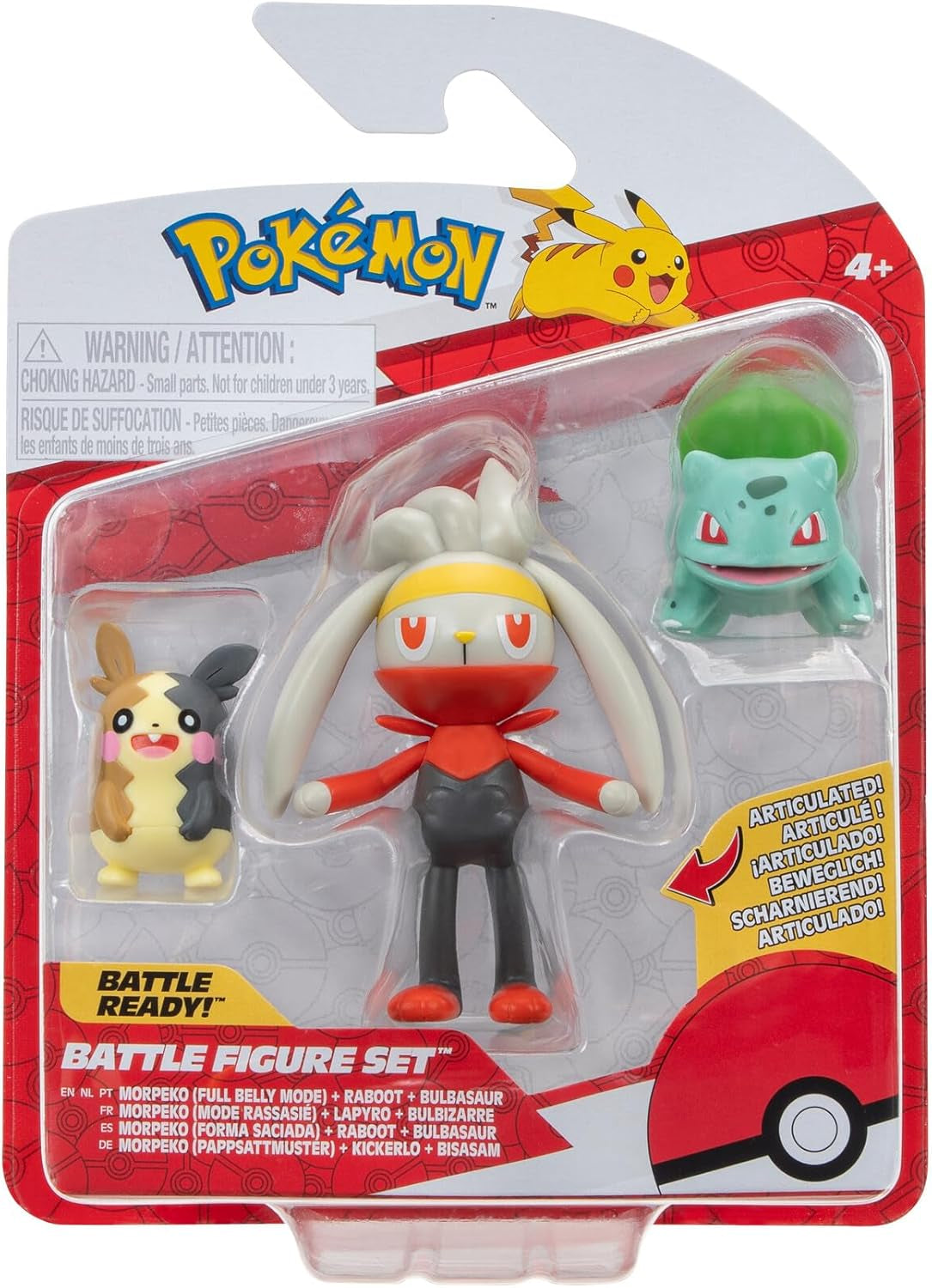 Pokémon PKW3057 Kampffiguren-Set – Piepi, Tanhel, Lauchzelot. Actionfiguren Naty Shop Morpeko, Bisasam, Kickerlo