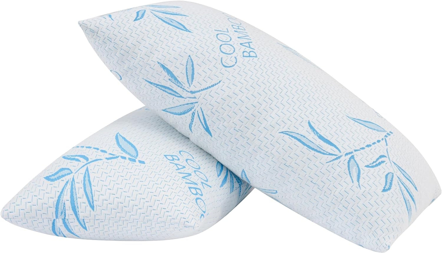 Comfysleep King-Size-Kissen aus Bambus-Viskose, kühlend, geschredderter Memory-Schaum, verstellbarer Bezug aus Bambus-Viskose, abnehmbarer/waschbarer Bezug, 2 Stück, Naty Shop Standard-Kissen