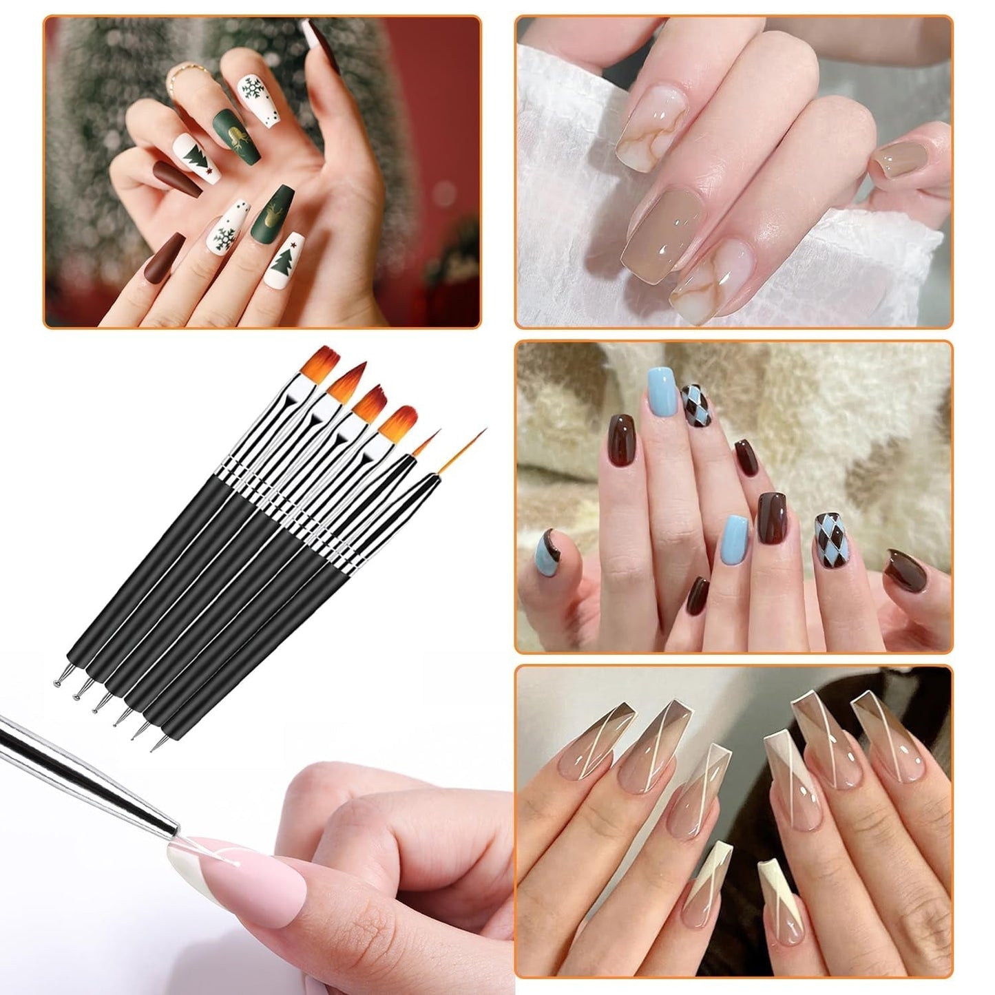 6 Stück Doppel-Ende Nagel Pinsel, Nageldesign Pinsel, Doppel-Ende Nail Art Pinsel Kit Professionelle Maniküre Werkzeuge Kit (Schwarz)