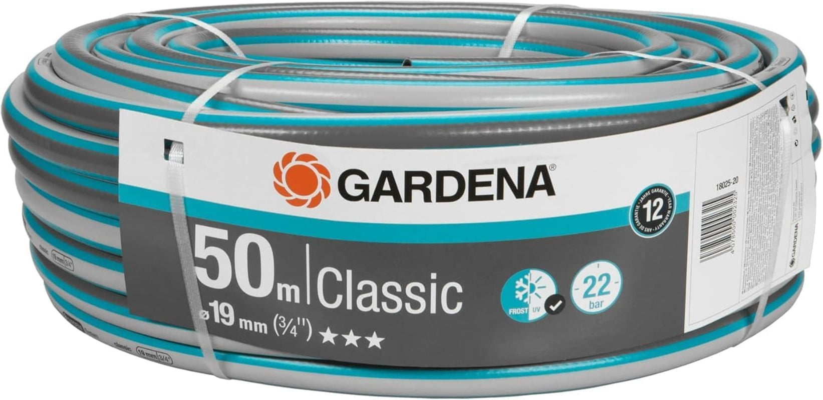 Gardena Classic Schlauch 19 mm (3/4 Zoll), 20 m: Universeller Gartenschlauch aus robustem Gewebe, kreuzgewebt, 22 bar Berstdruck, UV-beständig, keine Systemkomponenten, 12 Jahre Garantie (18022-20)