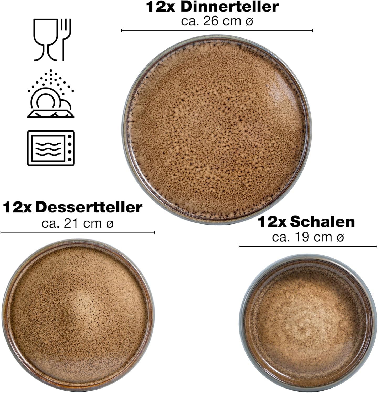 Moritz & Moritz SOLID 36-tlg Steinzeug Geschirr Set 12 Personen - Geschirrset 12 Personen aus je 12 Dinner Teller, Kleiner Teller, Tiefe Teller