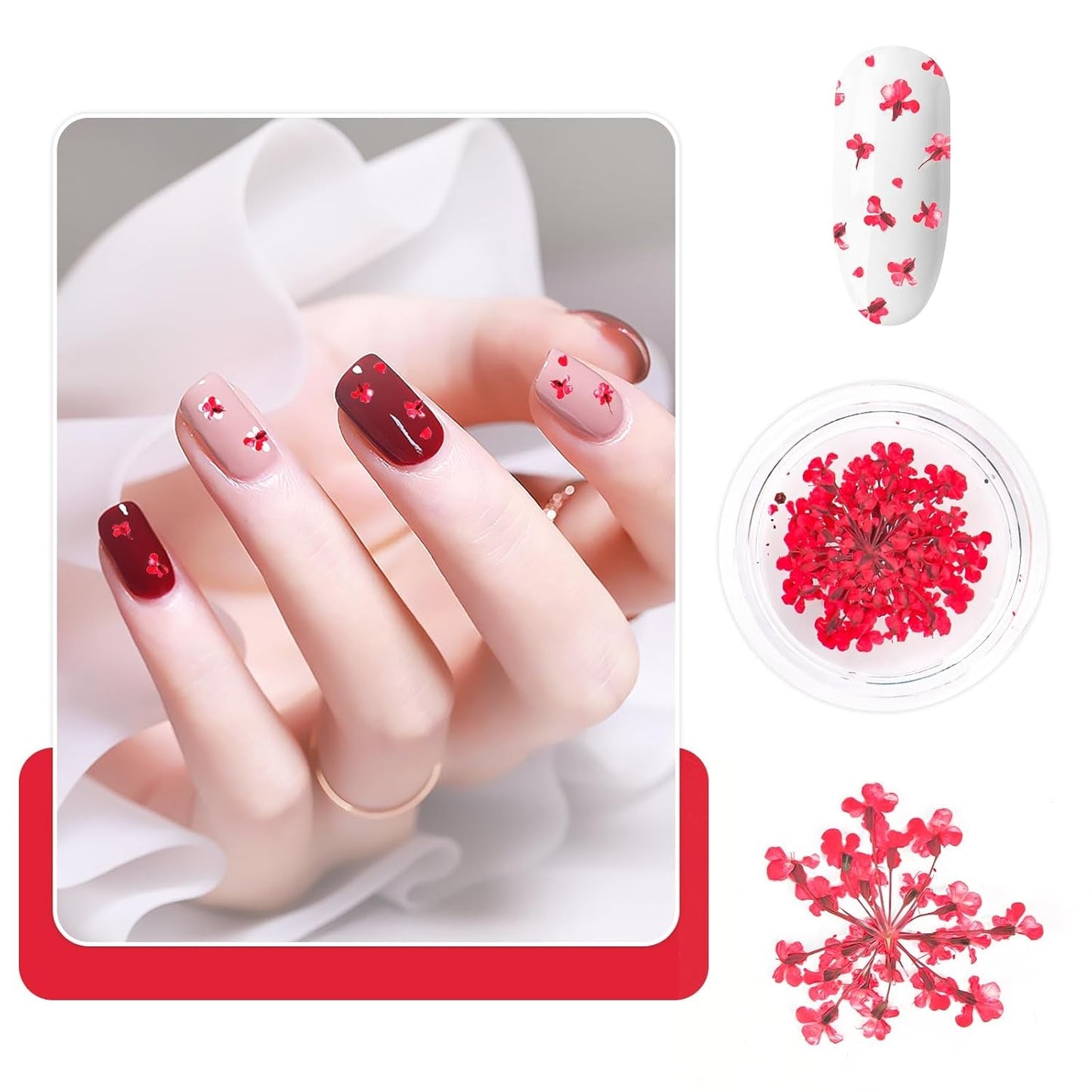 Nail Art Flowers Set Dekoration - Gelnägel Zubehör 3 Farben(Orange,Blassrosa,Rose),Nail Art Aufkleber Trockene Blumen Kit Getrocknete Blumen Zubehör Set DIY Nageldekoration