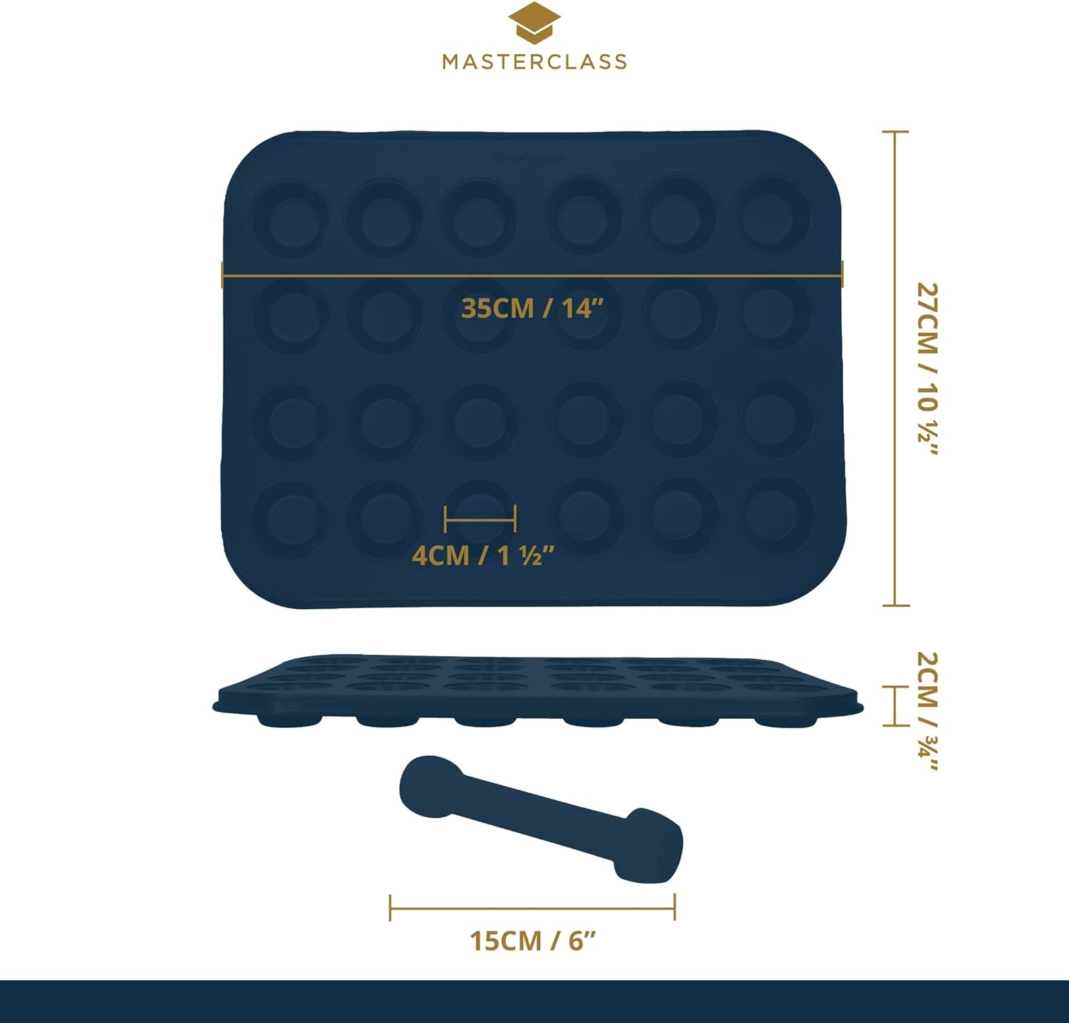 Masterclass Mini-Törtchenform, 24 Löcher, 1 mm dick, langlebiger Karbonstahl, 35 x 27 cm, Grau, Naty Shop