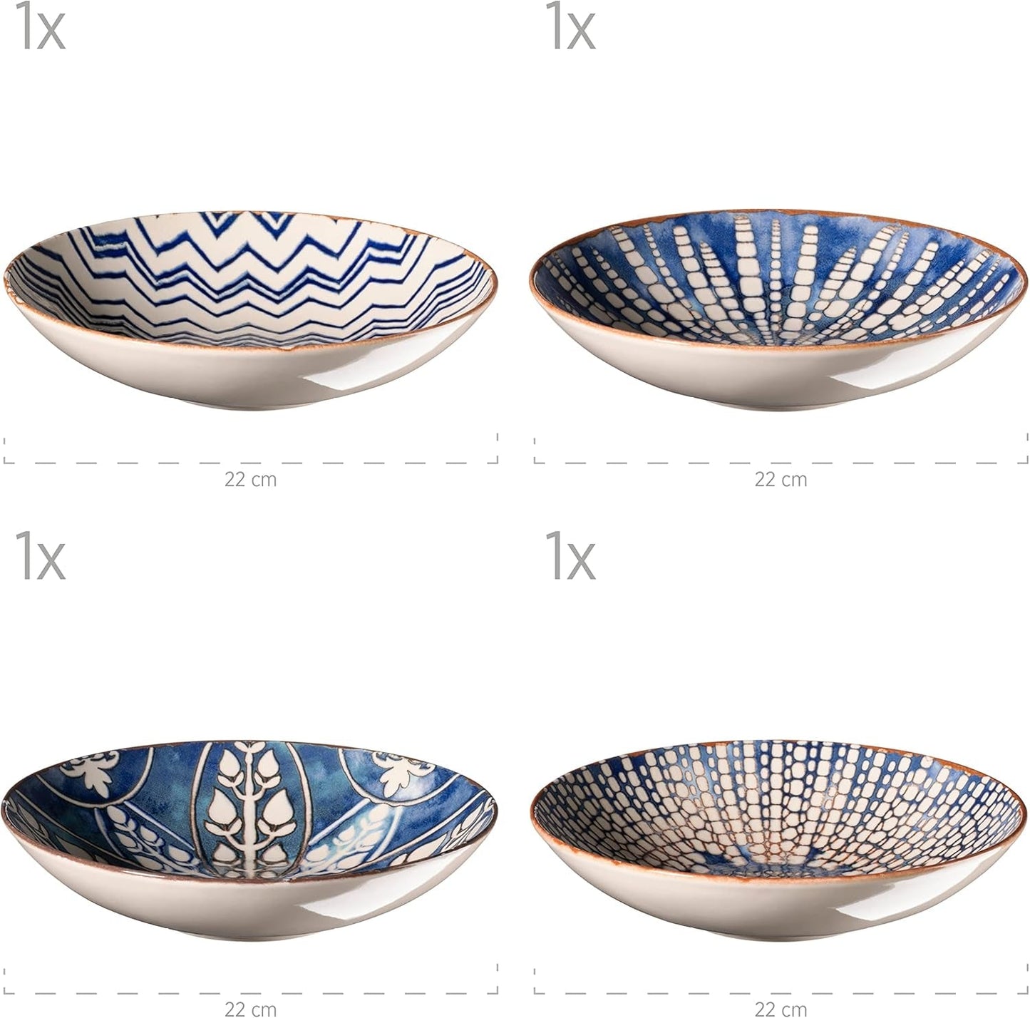 MÄSER 934017 Iberico Blue Tafelservice für 4 Personen, 12-teilig, maurischer Stil, verschiedene Vintage-Designs in Weiß und Blau, Keramik