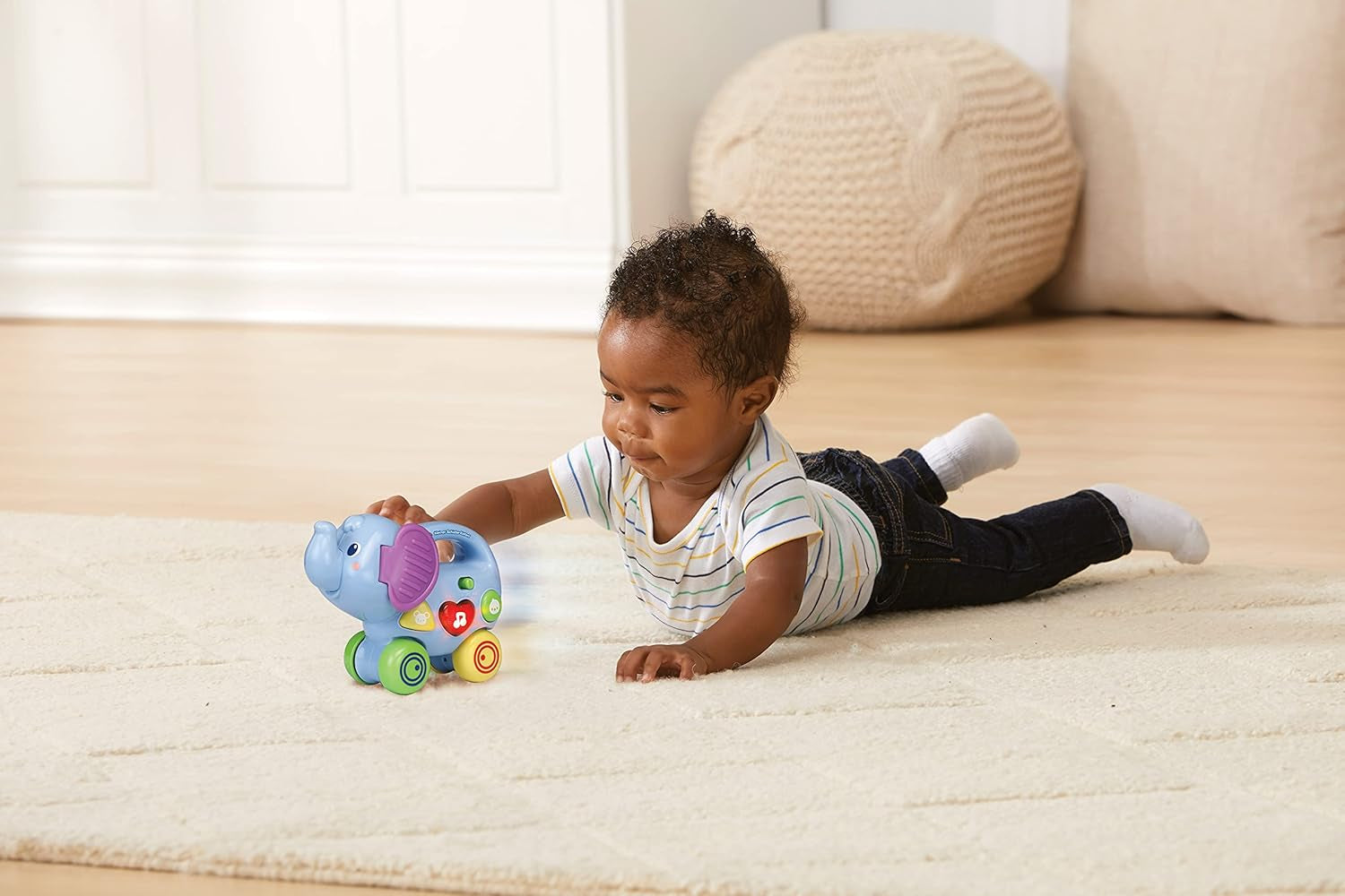 Vtech Baby Little Pushing Elephant – Interaktives Schiebe- und Spielspielzeug – Mit Liedern, Melodien, Sätzen und Geräuschen – Für Kinder im Alter von 6–36 Monaten Babyspielzeug Naty Shop