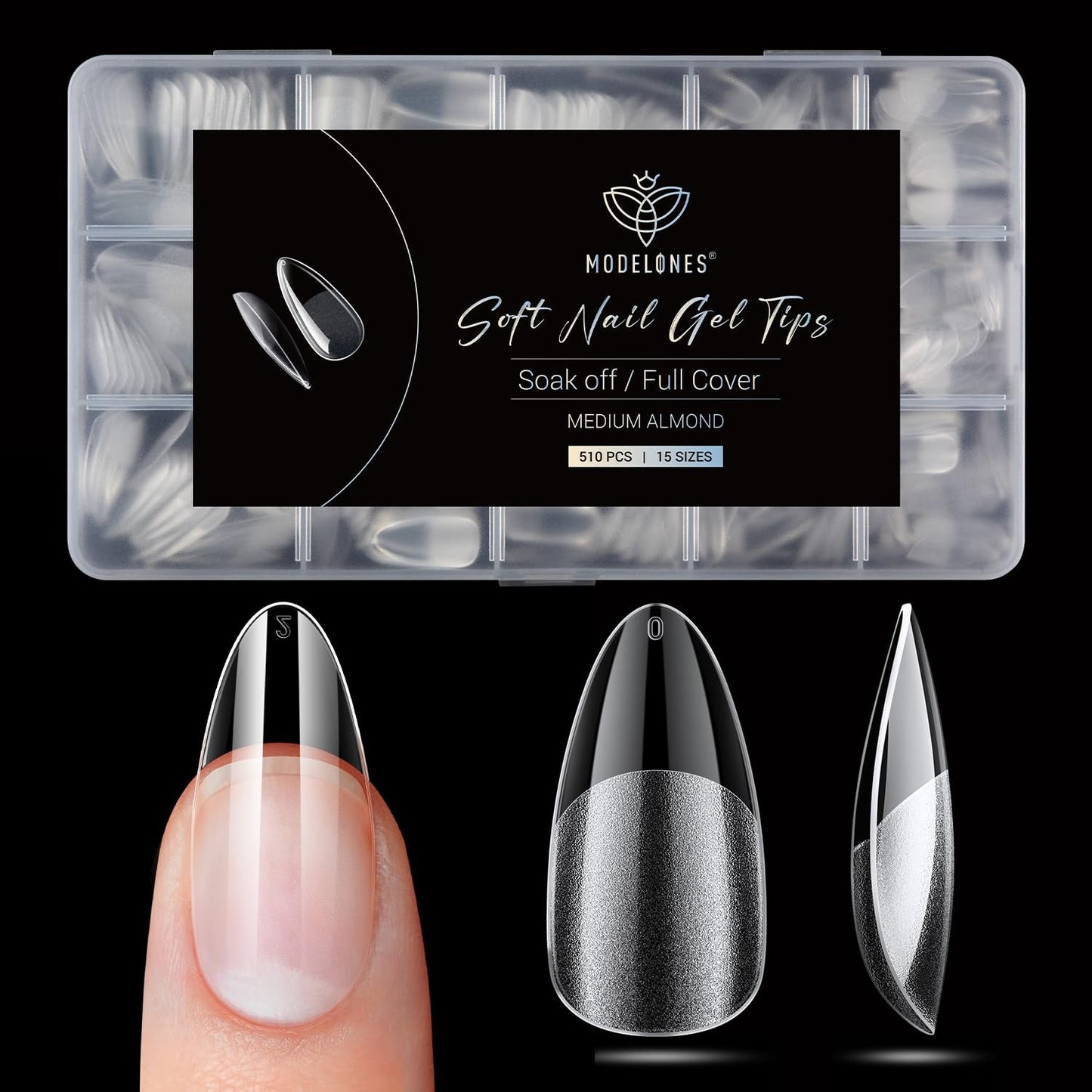 Modelones Nagelspitzen 510 Stück – Full-Cover-Nagelspitzen-Set, Gel-Spitzen-Set, vorpolierte PMMA-Harz-Nagelspitzen, künstliche Nägel zum Aufkleben von Nagelkunst-DIY, kurzes Squoval