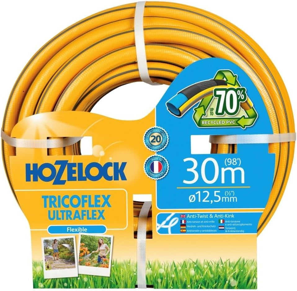 HOZELOCK-Schlauch – Ultramax 12,5 mm x 30 m, bis zu 70 % recyceltes PVC, robust, wetterfest, verdrehsicher, biege- und quetschfest, grau