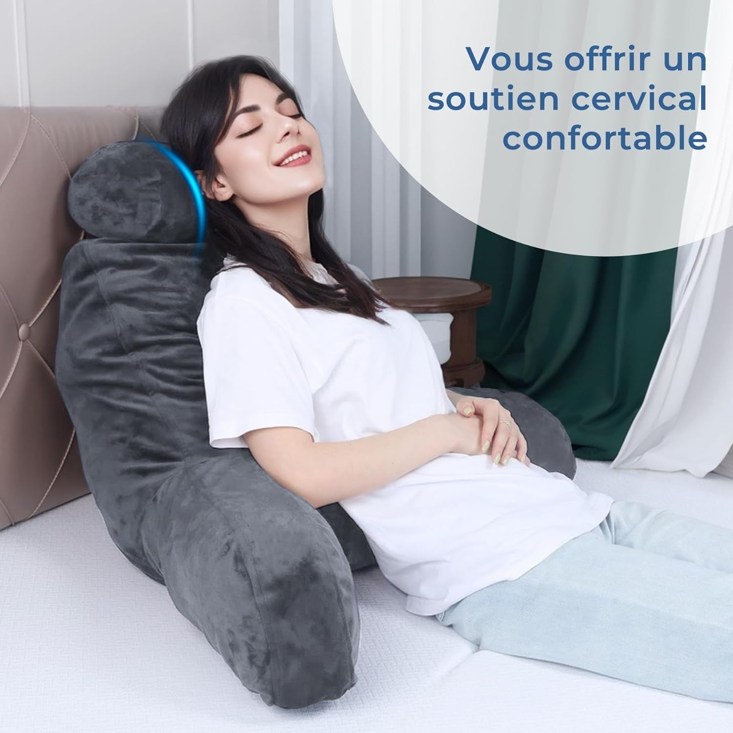 INFANTIA ergonomisches Lesekissen mit Armlehnen, Rückenstütze, groß, grau