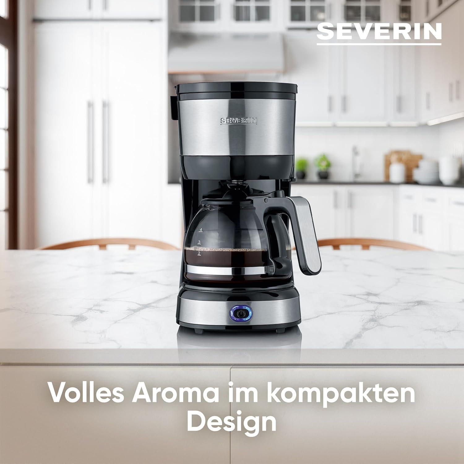 SEVERIN Kompakt-Espressomaschine, aromatischer Kaffee mit Kaffeemaschine für bis zu 4 Tassen, Espressomaschine mit Filter und Permanent-Schwingfilter, Edelstahl/Schwarz, KA 4808