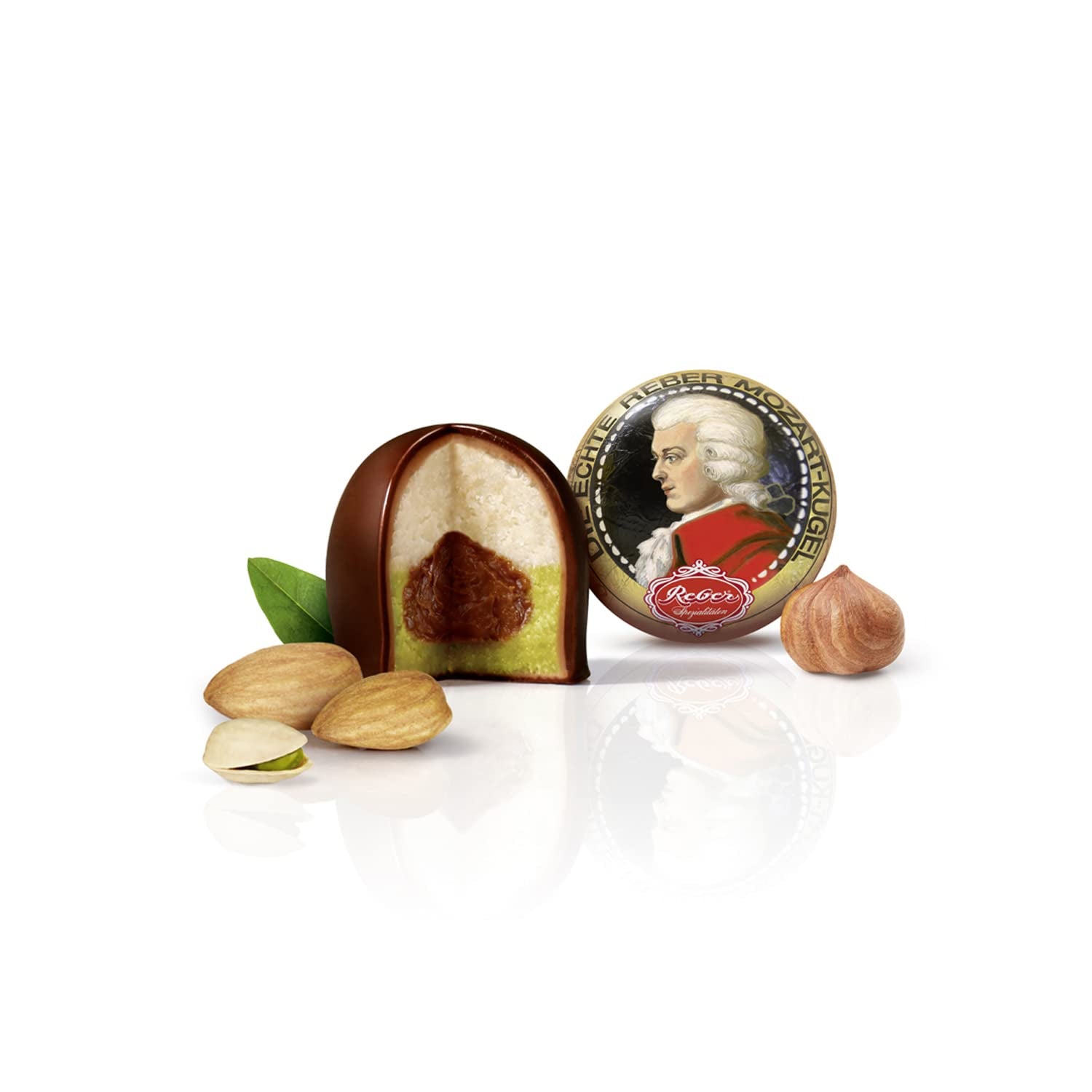 Rebel, Duet Mozart Kugeln, 2er Pack, Mozartkugeln aus dunkler Schokolade, gefüllt mit Pistazien und Marzipan, Mandeln und Haselnussnougat, 40g (2 Mozartkugeln)