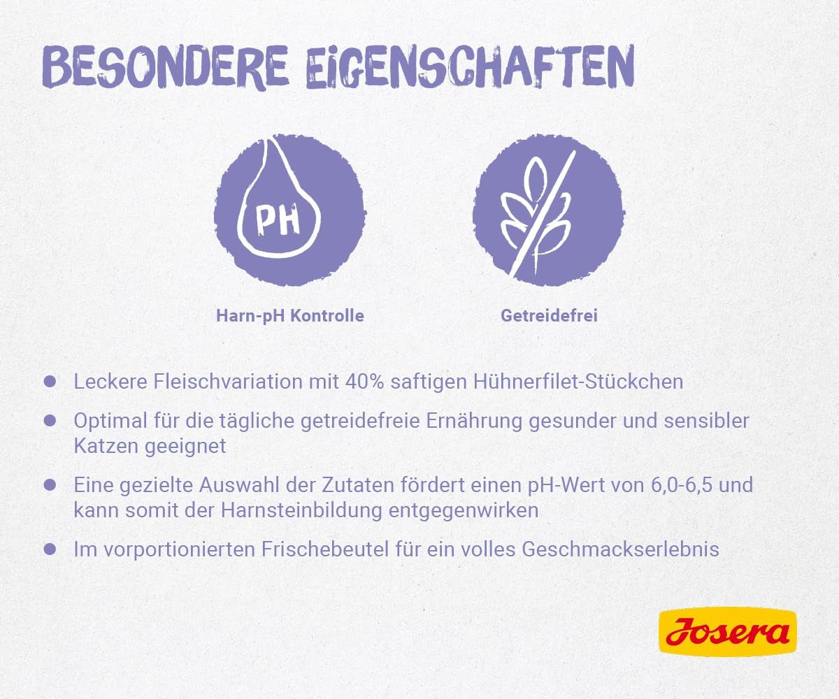 JOSERA Hähnchen- und Kalbsfilet (16 x 70 g) | Erwachsener | Premium-Nassfutter für ausgewachsene Katzen | Hähnchen und Kalbfleisch mit 40 % Hähnchenfilet | Keine Körner | Nasses Katzenfutter im Frischebeutel | 16 Stück
