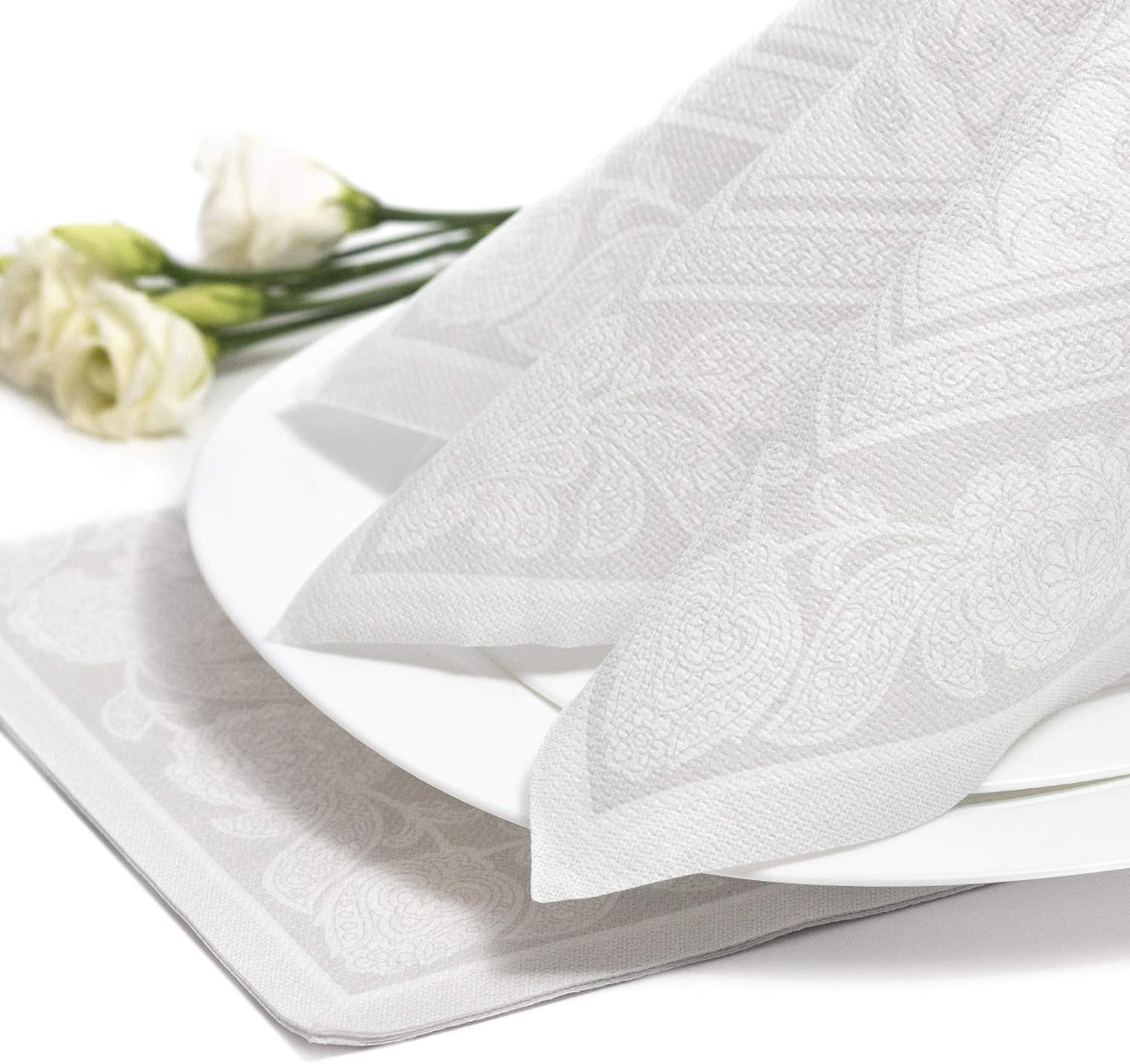 Papstar 11682 50 Servietten „Royal Collection“ 1/4 Falz 40 x 40 cm „Ornaments“, weiß