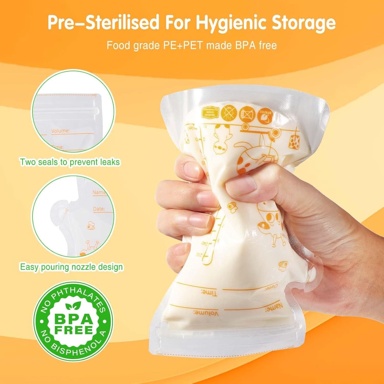 Vinabo 50 Stück Muttermilchbeutel, 250Ml Bpa-Free Muttermilk Storage Bag, Milchbeutel Für Muttermilch Mit Ausgießer Für Das Stillen, Selbststehender, Kann Eingefroren Werden, Vorsterilisiert Accessories Food and Breastfeeding Baby Naty Shop