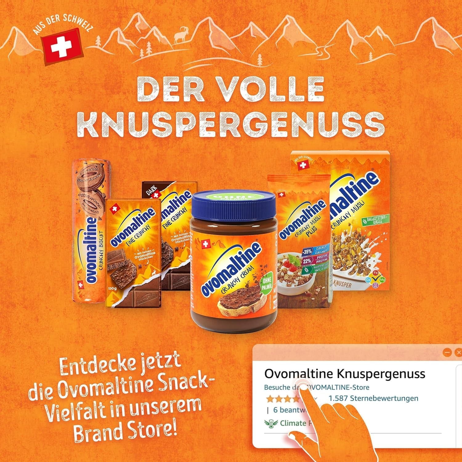 Ovomaltine OVO BREAK Waffel- und Schokoriegel – ein knuspriger Snack mit dem unverwechselbaren Geschmack unserer beliebten Creme Crocante, natürlich ohne Palmöl (4 x 39g)