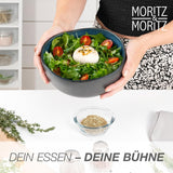 Moritz & Moritz ORGANIC Servierschalen-Set, Blau – 2 große hochwertige Steinzeugschalen, modern und zeitlos, mikrowellen- und spülmaschinenfest – perfekt für Salate, Pasta, Snacks und mehr