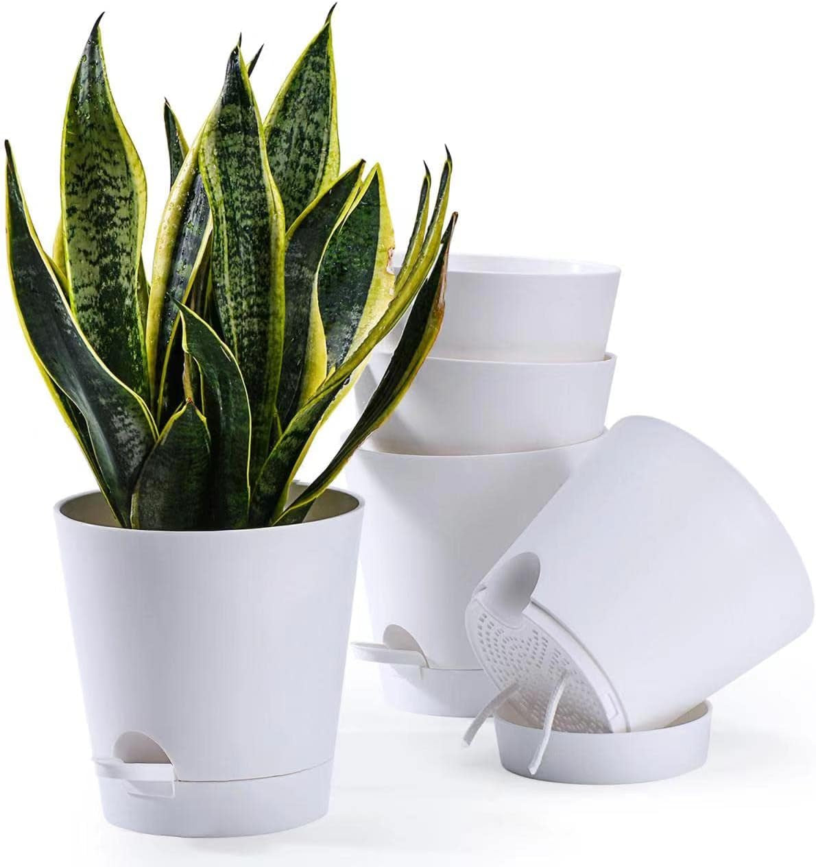Blumentopf, 6 Stück, 12,7 cm, selbstbewässernder Übertopf, hohe Drainage, Blumentopf für drinnen und draußen, mit Reservoir-Tablett und Bewässerungsrand, Garten-Pflanzgefäß, Garten
