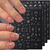 3D-Nagelaufkleber, silberfarben, metallisch, Nagelaufkleber für Frauen, Stern, Mond, Sonne, Nagelfolie, selbstklebende Aufkleber, Schmetterlings-Nagelaufkleber, Nagelaufkleber, Nageldesign-Zubehör, 8 Stück