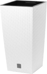 Prosperplast Rattan-Optik-Töpfe/Töpfe mit Einsatz | 26,5 x 26,5 x 50 cm | Anthrazit | witterungs- und UV-beständig | aus stabilem Kunststoff | für innen und außen