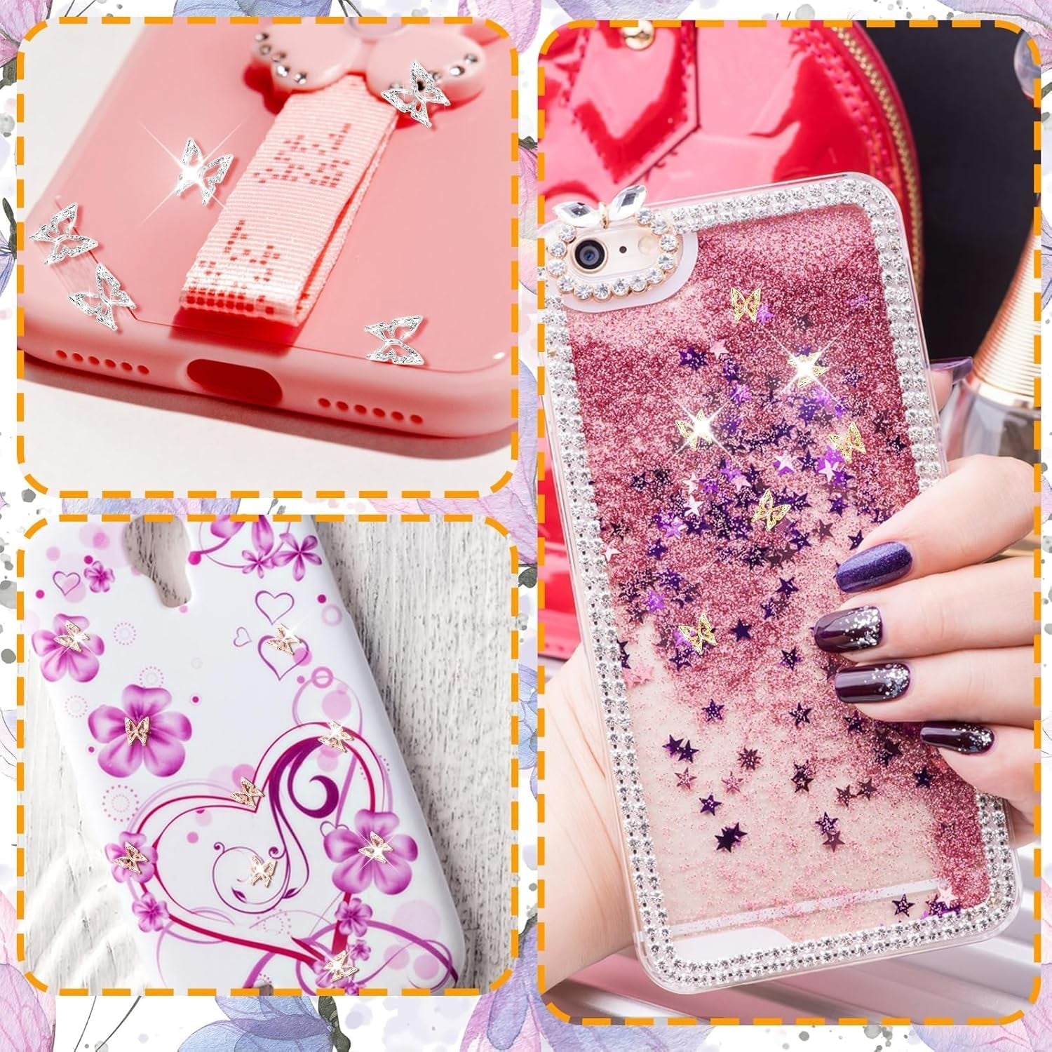 80 Stück 3D-Schmetterlings-Nagelanhänger, Legierung, Schmetterling, Gold, Silber, Glitzer, Nagelkunst-Dekorationen, Nagelschmuck, Zubehör, DIY, Maniküre für Frauen