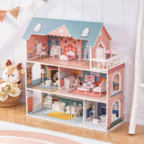 ROBUD Puppenhaus aus Holz mit Möbeln und Zubehör, Mädchenhäuser, Spielhaus, Kinderspielzeug