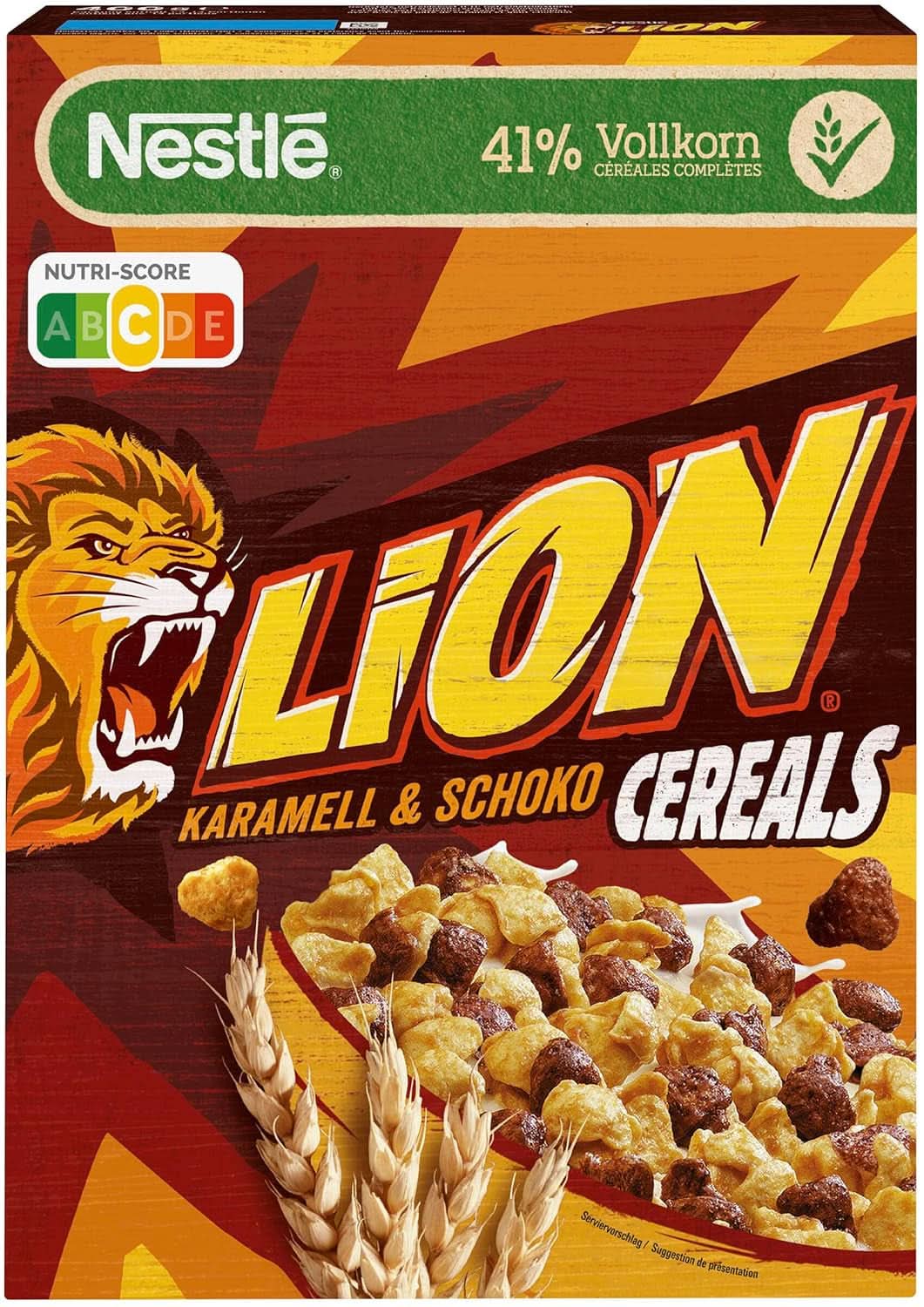 Cereal LION, Cerealienschokolade mit Karamell und 41 % Vollkornmehl, Packung 8 x 400 Gramm Cereal Naty Shop