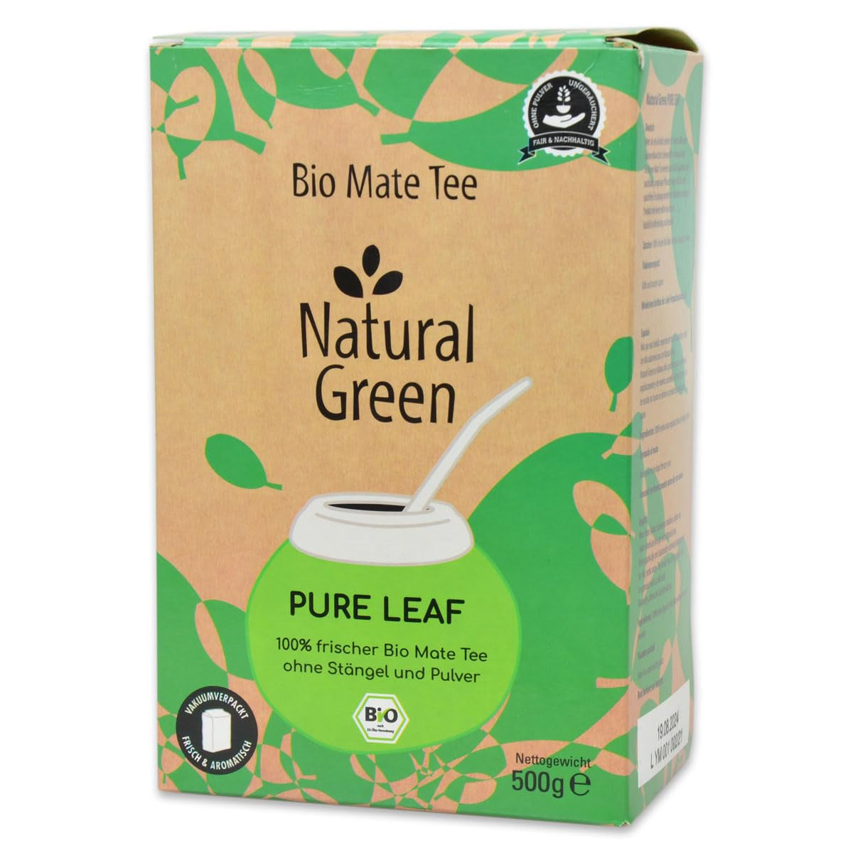 Delicatino – Natürliches grünes PURE LEAF 500G, Bio-Yerba Mate ohne Stiel, frisch und rauchfrei, biologisch angebaut, vakuumverpackt für maximale Frische