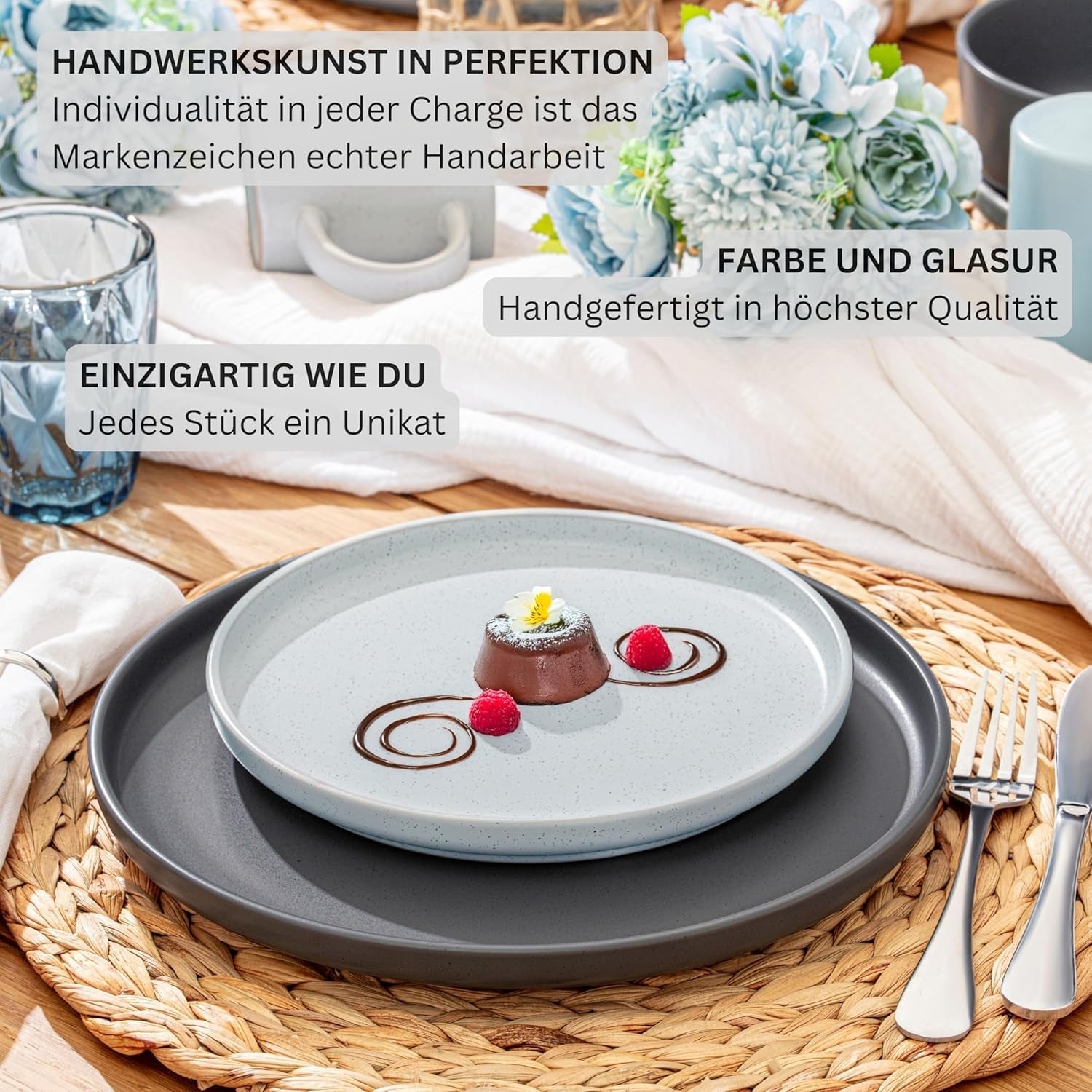 SÄNGER Leeds | 12-teiliges Steinzeug-Geschirrset, 4-Personen-Essteller-Set (4 Speiseteller, 4 Dessertteller, 4 Schüsseln), farbenfrohes, kratzfestes Geschirr | DIE VALUE-KOLLEKTION