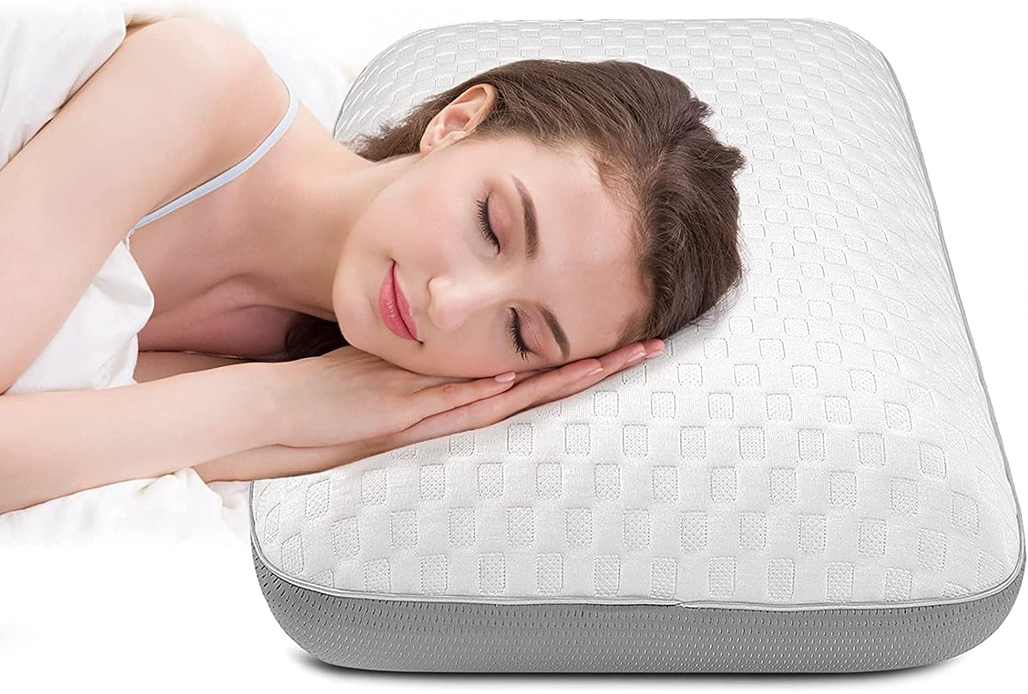 Fityou Memory-Schaum-Kissen, Nackenstützkissen, ergonomisches Schlafkissen, Kühlkissen, doppelseitiges Design, waschbarer Kissenbezug (67,5 x 40 x 13 cm), orthopädische Nackenkissen, Naty Shop, Hellgrau, 67,5 x 40 x 13 cm
