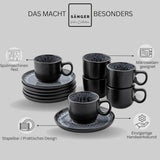 SANGER Sydney | Espressotassen-Set aus Keramik, 12 Stück, Mokkatassen-Set für 6 Personen, Tassen und Untertassen, spülmaschinen- und mikrowellengeeignet, dunkelgrau, 80 ml | DIE VALUE-KOLLEKTION